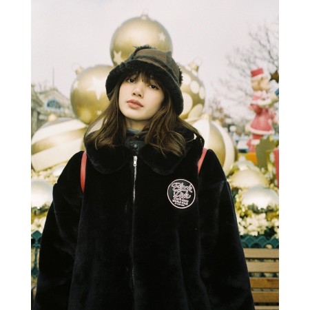Lisa BlackPink Black Velvet Plush Jacket